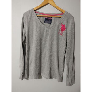 Women's U.S. Polo Assn. Long Sleeve V Nevk Tee XL Gray Pink